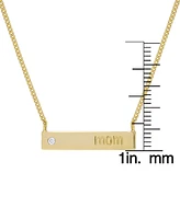 Lab-Grown White Sapphire Engraved Mom Bar 18" Pendant Necklace (1/5 ct. t.w.) in 14k Gold-Plated Sterling Silver