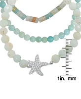 3-Pc. Set Amazonite & Cubic Zirconia Starfish Stretch Bracelets in Sterling Silver