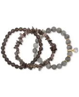 3-Pc. Set Labradorite, Smoky Quartz, & Cubic Zirconia Stretch Bracelets in 14k Gold-Plated Sterling Silver