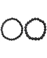 2-Pc. Set Black Onyx Small & Large Bead Stretch Bracelets