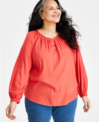 Style & Co Plus Long-Sleeve Peasant Top