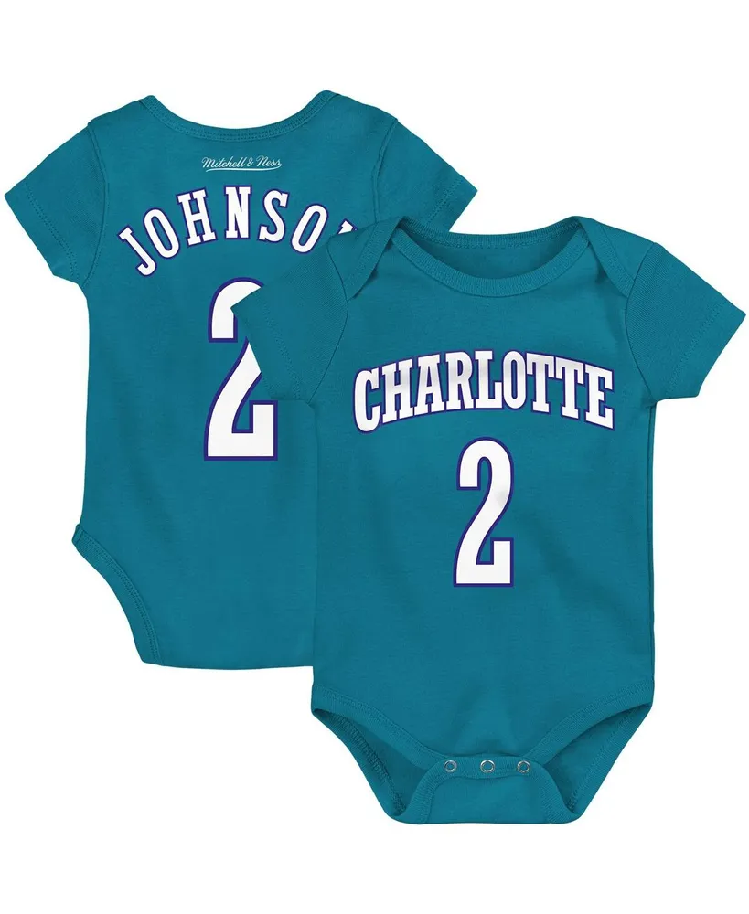 Infant Boys and Girls Mitchell & Ness Larry Johnson Teal Charlotte Hornets Hardwood Classics Name Number Bodysuit