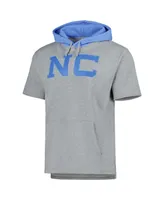 Men's Mitchell & Ness Heather Gray North Carolina Tar Heels Postgame Short Sleeve Pullover Hoodie