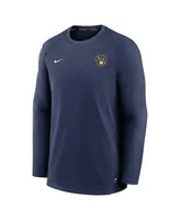 Men's Nike Navy Milwaukee Brewers Authentic Collection Logo Performance Long Sleeve T-shirt