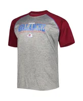 Men's Fanatics Nathan MacKinnon Heather Gray, Burgundy Colorado Avalanche Big and Tall Contrast Raglan Name Number T-shirt