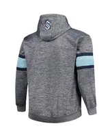 Men's Heather Charcoal Seattle Kraken Big and Tall Stripe Pullover Hoodie