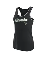 Women's Fanatics Black Milwaukee Bucks Wordmark Logo Racerback Tank Top