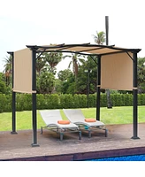 Outsunny 8' x 10' Retractable Pergola Canopy Steel Frame Polyester Fabric Gazebo with Retractable Canopy Shade Awning