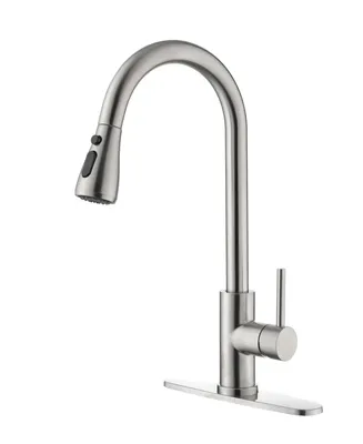 Simplie Fun Single Handle High Arc Brushed Nickel Pull Out Kitchen Faucet, Single Level Stainless Steel