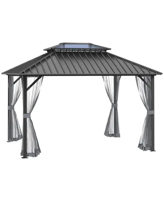 Outsunny 10' x 12' Hardtop Gazebo, Mesh Netting, See Through Double Vented Roof, Uv Water Proof Steel and Polycarbonate Cover, 2 Ceiling Hooks, Alumin