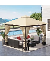 Outsunny 13' x 11' Patio Gazebo, Mesh, Curtains, Fancy Steel Frame, 2 Tier Roof, Outdoor Canopy Shelter, Garden Sun Shade Tent