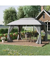 Outsunny 13' x 9' Patio Gazebo, Double Vented Roof, Steel Frame, Curtain Sidewalls, Outdoor Canopy Shelter for Garden, Lawn, Backyard, Deck, Grey