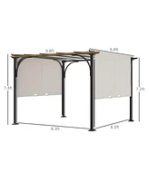 Outsunny 10' x 10' Steel Patio Pergola, Retractable Canopy, Backyard Shade Shelter for Porch Party, Garden, Grill Gazebo, White