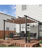 Outsunny 10' x 10' Outdoor Retractable Pergola Canopy, Aluminum Patio Pergola, Backyard Shade Shelter for Porch Party, Garden, Grill Gazebo - Brown