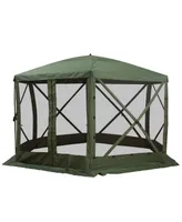 Outsunny Hexagon Screen House Pop Up Tent Gazebo with Mesh Netting Walls, Carry Bag & Shaded Interior, 12' x 12', Green