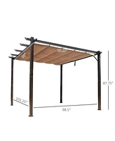 Outsunny 10' x 10' Outdoor Retractable Pergola Canopy, Aluminum Patio Pergola, Backyard Shade Shelter for Porch Party, Garden, Grill Gazebo - Brown