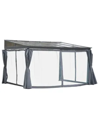 Outsunny 13' x 9.5' Outdoor Patio Gazebo with Sloping Polycarbonate Roof, Durable Aluminum Frame, & Netting Curtain