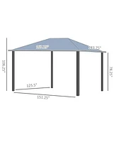 Outsunny 12x14 Hardtop Gazebo with Aluminum/Metal Frame, Polycarbonate Gazebo Canopy with Netting and Top Vent for Garden, Patio, Backyard, Grey