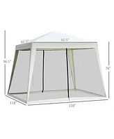 Outsunny 10'x10' Outdoor Party Tent Canopy with Mesh Sidewalls, Patio Gazebo Sun Shade Screen Shelter, Beige