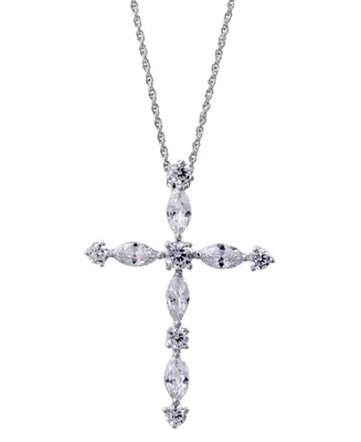Giani Bernini Cubic Zirconia Marquise & Round Cross 24" Pendant Necklace in Sterling Silver, Created for Macy's