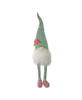 28" Green and White Plaid Spring Gnome Table Top Figure with Dangling Legs