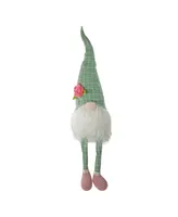 28" Green and White Plaid Spring Gnome Table Top Figure with Dangling Legs