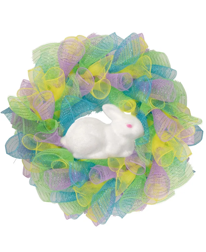 Colorful Deco Mesh Ribbon Easter Bunny Wreath 24" Unlit