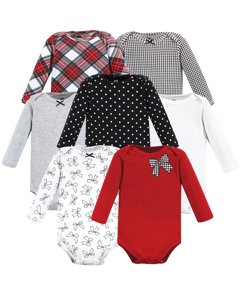 Hudson Baby Girls Cotton Long-Sleeve Bodysuits, Winter Bows 7-Pack, 18-24 Months