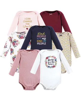 Hudson Baby Girls Cotton Long-Sleeve Bodysuits world 7-Pack