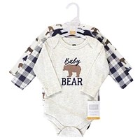 Hudson Baby Boys Cotton Long-Sleeve Bodysuits 3pk, Moose Bear