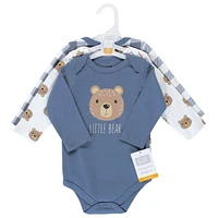 Hudson Baby Boys Cotton Long-Sleeve Bodysuits 3pk Bear