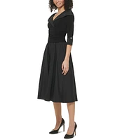 Jessica Howard Petite 3/4-Sleeve Portrait-Collar Fit & Flare Dress