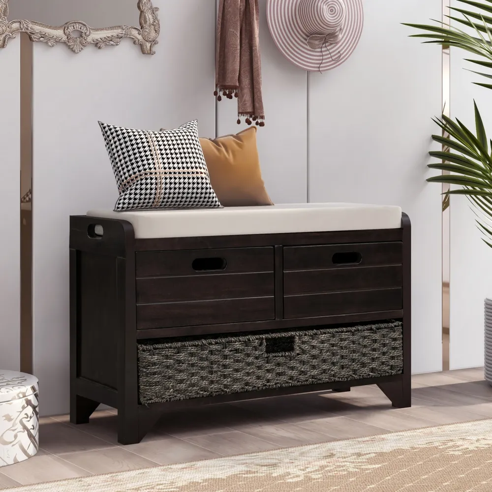 Streamdale Furniture Storage Bench With Removable Basket And 2 Drawers, Fully Assembled Shoe Bench