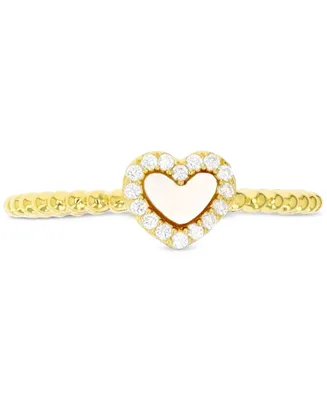 Mother of Pearl & Cubic Zirconia Heart Ring 14k Gold-Plated Sterling Silver