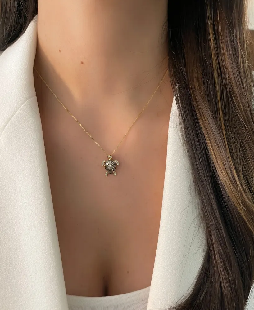 Le Vian Diamond (3/8 ct. t.w.) & Passion Ruby (1/20 ct. t.w.) Turtle Pendant Necklace in 14k Gold, 18" + 2" extender