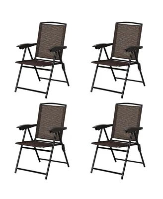 4PCS Folding Sling Chairs Steel Armrest Patio Garden Camping