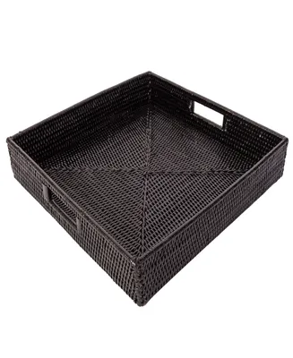 Artifacts Trading Company Rattan Square Serving Tray with Cutout Handles