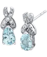 Aquamarine (3/4 ct. t.w. ) & Diamond (1/8 ct. t.w. ) Stud Earrings in 14k White Gold