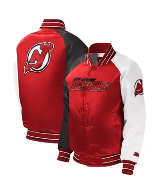 Big Boys and Girls Starter Red New Jersey Devils Raglan Full-Snap Varsity Jacket