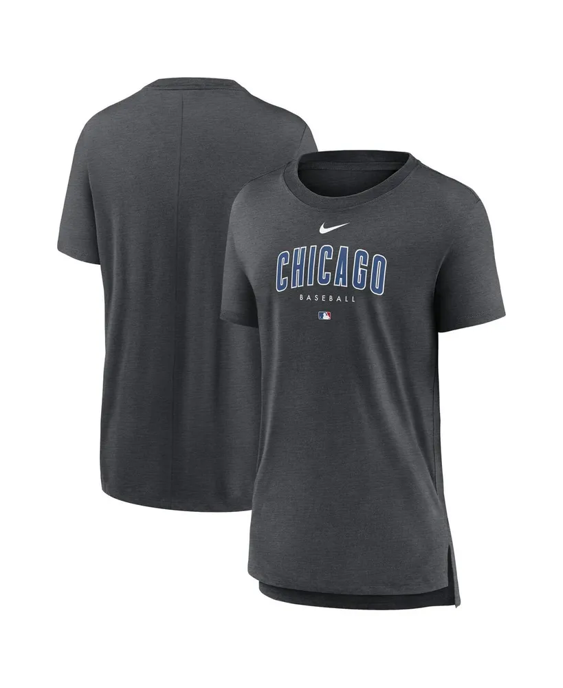 Women's Nike Heather Charcoal Chicago Cubs Authentic Collection Early Work Tri-Blend T-shirt