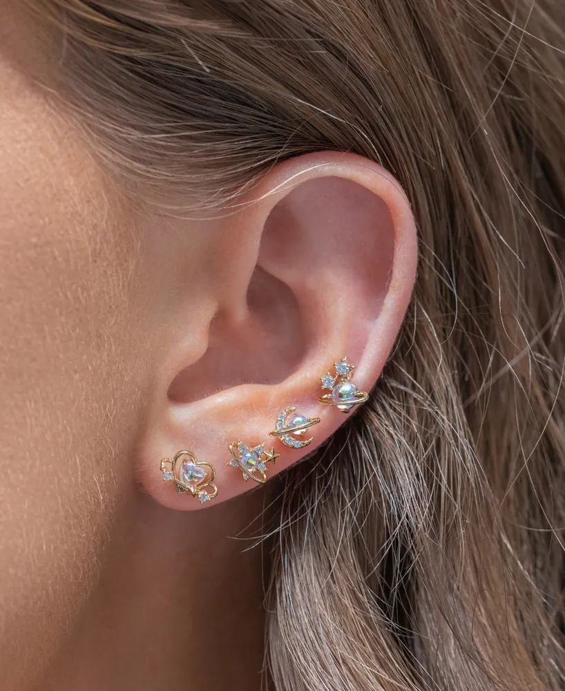 Girls Crew Crystal Opalescent Celestial Universal Love Stud Earrings Set