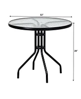 Costway 32''Outdoor Patio Round Table Tempered Glass Top