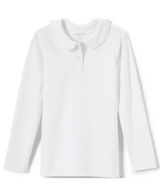 Lands' End School Uniform Girls Long Sleeve Ruffled Peter Pan Collar Polo Knit Shirt