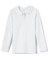 Lands' End School Uniform Girls Long Sleeve Ruffled Peter Pan Collar Polo Knit Shirt