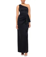 Xscape Women's One-Shoulder Ruffled Long Fit & Flare Dress
