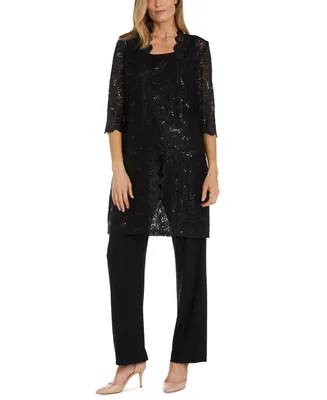 R & M Richards 3-Pc. Sequined Lace Pantsuit Jacket