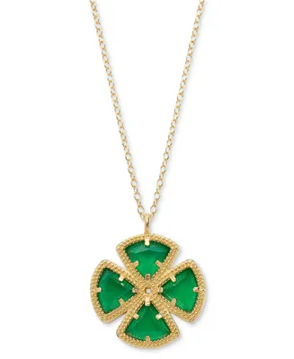 Green Agate Clover 18" Pendant Necklace (2-7/8 ct. t.w.) 14k Gold-Plated Sterling Silver (Also Amethyst, Swiss Blue Topaz, & Garnet)