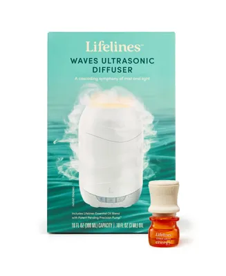 Lifelines "Waves" Ultrasonic Diffuser (300 Milliliter) - Cascading Mist and Light plus Essential Oil Blend