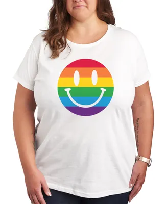 Hybrid Apparel Trendy Plus Pride Rainbow Smiley Graphic T-shirt