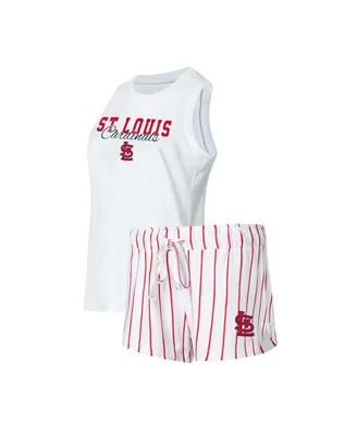 Women's Concepts Sport White St. Louis Cardinals Reel Pinstripe Tank Top and Shorts Sleep Set